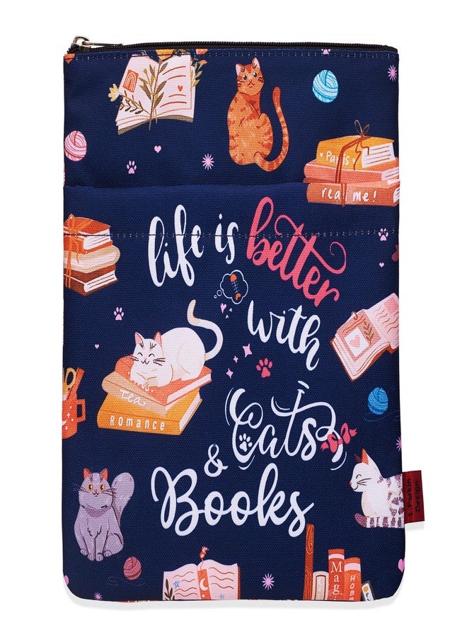 LParkin Life is Better with Cats and Books Book Sleeves, Cats Book Sleeve with Zipper, 11x8.5 Inch Washable Fabric - Image 1