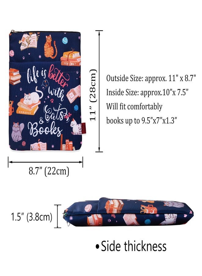 LParkin Life is Better with Cats and Books Book Sleeves, Cats Book Sleeve with Zipper, 11x8.5 Inch Washable Fabric - Image 2
