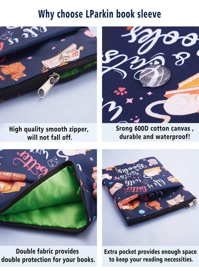 LParkin Life is Better with Cats and Books Book Sleeves, Cats Book Sleeve with Zipper, 11x8.5 Inch Washable Fabric - Image 3