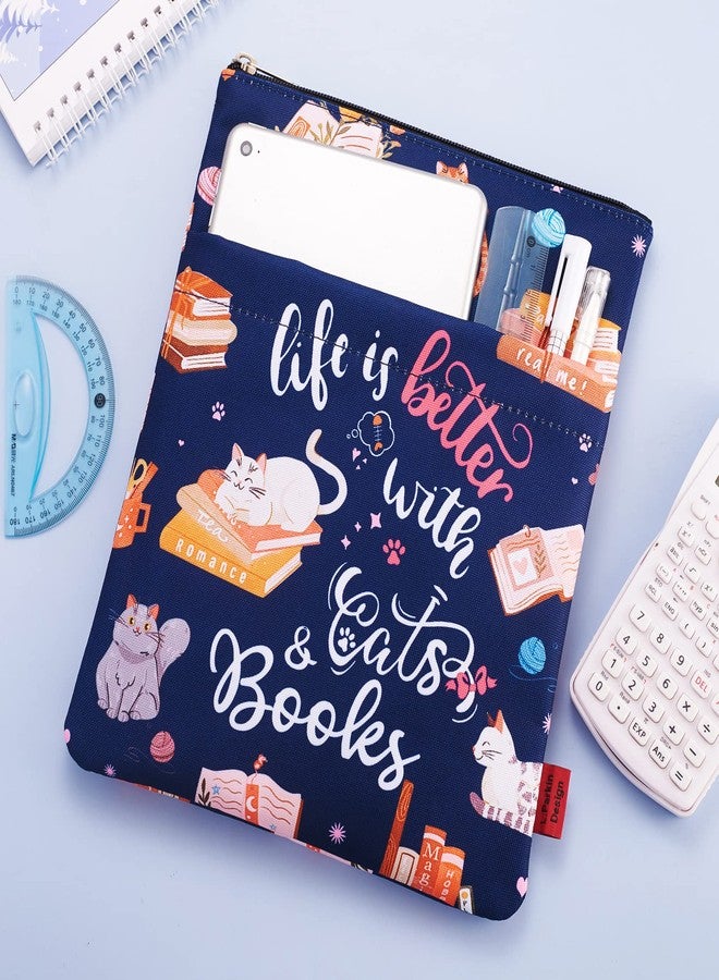 LParkin Life is Better with Cats and Books Book Sleeves, Cats Book Sleeve with Zipper, 11x8.5 Inch Washable Fabric - Image 4