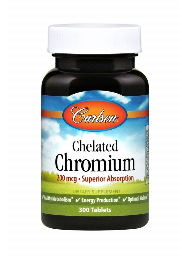 Carlson Chelated Chromium, 200 mcg, Superior Absorption, Healthy Metabolism, Energy Production & Optimal Wellness, 300 Tablets - Image 1