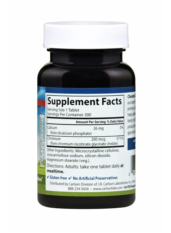Carlson Chelated Chromium, 200 mcg, Superior Absorption, Healthy Metabolism, Energy Production & Optimal Wellness, 300 Tablets - Image 3