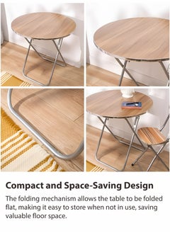Toshionics Solid Wooden Foldable Round Coffee Table Portable Compact Space-Saving Folding Table Ideal Use for Coffee Snacks Work or Home Kitchen Dining Decorative Displays Small Living Spaces Casual Gatherings Picnics Indoor and Outdoor Usage  - Image 5
