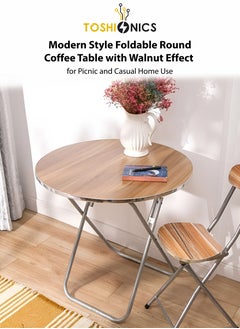Toshionics Solid Wooden Foldable Round Coffee Table Portable Compact Space-Saving Folding Table Ideal Use for Coffee Snacks Work or Home Kitchen Dining Decorative Displays Small Living Spaces Casual Gatherings Picnics Indoor and Outdoor Usage  - Image 1