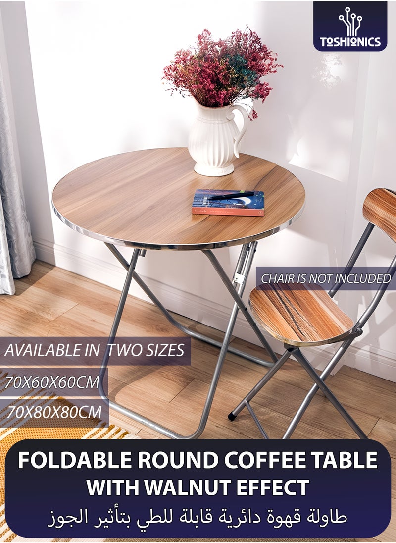 Toshionics Solid Wooden Foldable Round Coffee Table Portable Compact Space-Saving Folding Table Ideal Use for Coffee Snacks Work or Home Kitchen Dining Decorative Displays Small Living Spaces Casual Gatherings Picnics Indoor and Outdoor Usage  - Image 1
