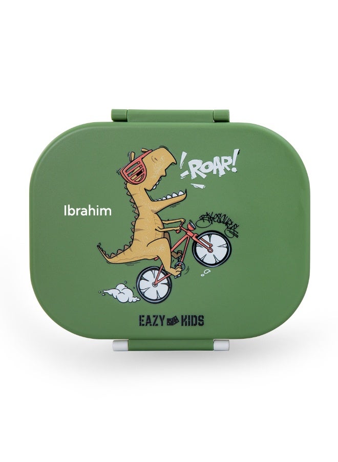 Eazy Kids Personalized Bento Lunch Box Set of 2, 1200ml + 760ml, Leakproof, BPA Free, Compartment Food Containers - Dino Green - Image 1