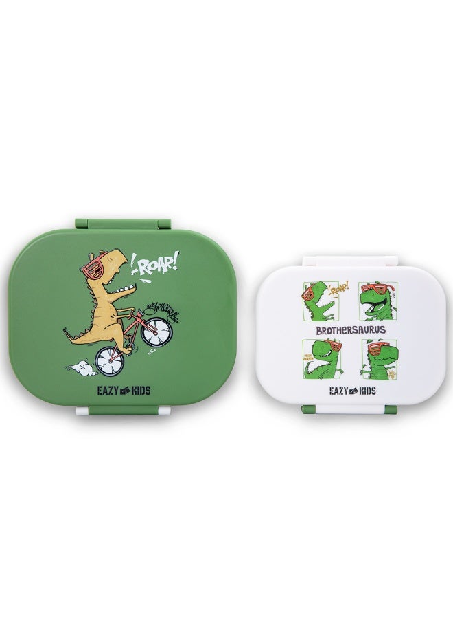 Eazy Kids Personalized Bento Lunch Box Set of 2, 1200ml + 760ml, Leakproof, BPA Free, Compartment Food Containers - Dino Green - Image 3