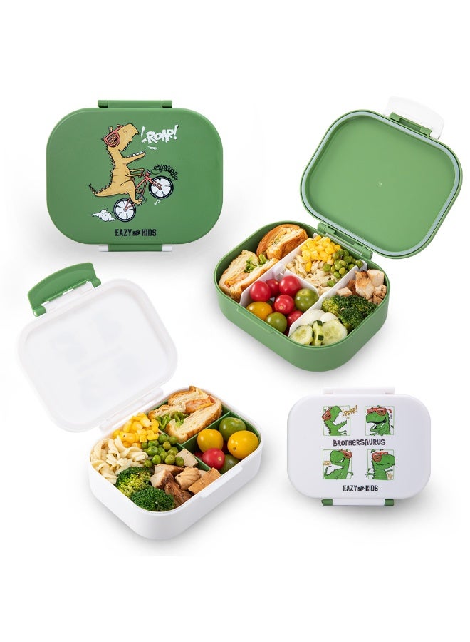 Eazy Kids Personalized Bento Lunch Box Set of 2, 1200ml + 760ml, Leakproof, BPA Free, Compartment Food Containers - Dino Green - Image 2