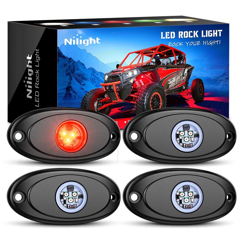 Nilight Nilight Led Rock Light 4Pcs Red Pods Waterproof Under Body Wheel Well Exterior Interior Lights For Car Truck Pickups Atv Utv Suv Motorcycle Boat, 2 Years Warranty  - Image 1