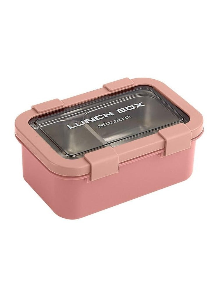 AKDC Two Compartment Lunch Box with Cutlery 850ml, SUS304 Stainless Steel Interior, Pink - Image 1