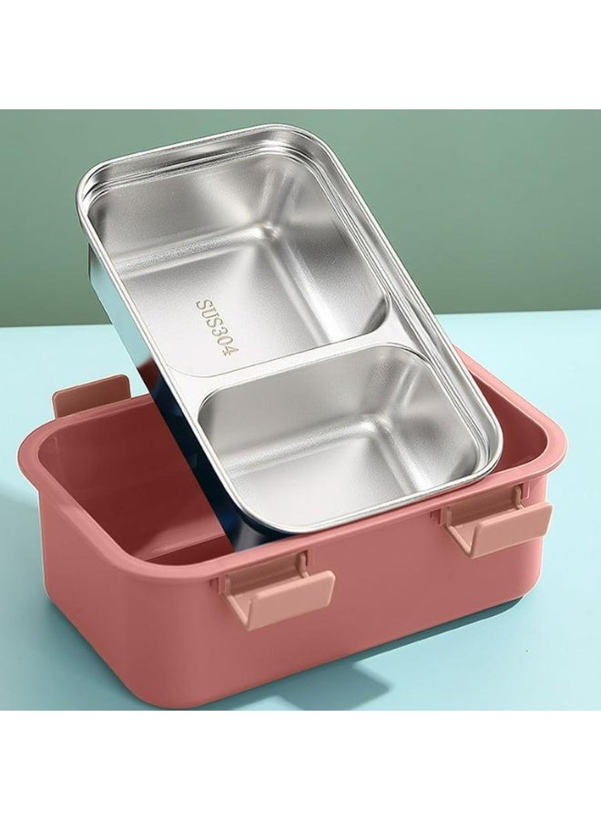 AKDC Two Compartment Lunch Box with Cutlery 850ml, SUS304 Stainless Steel Interior, Pink - Image 4