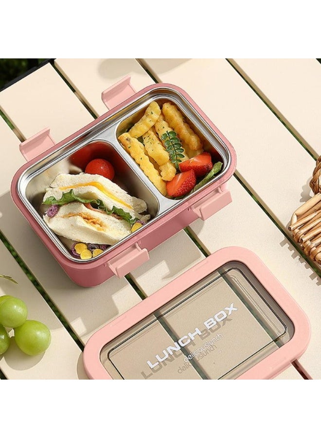 AKDC Two Compartment Lunch Box with Cutlery 850ml, SUS304 Stainless Steel Interior, Pink - Image 2