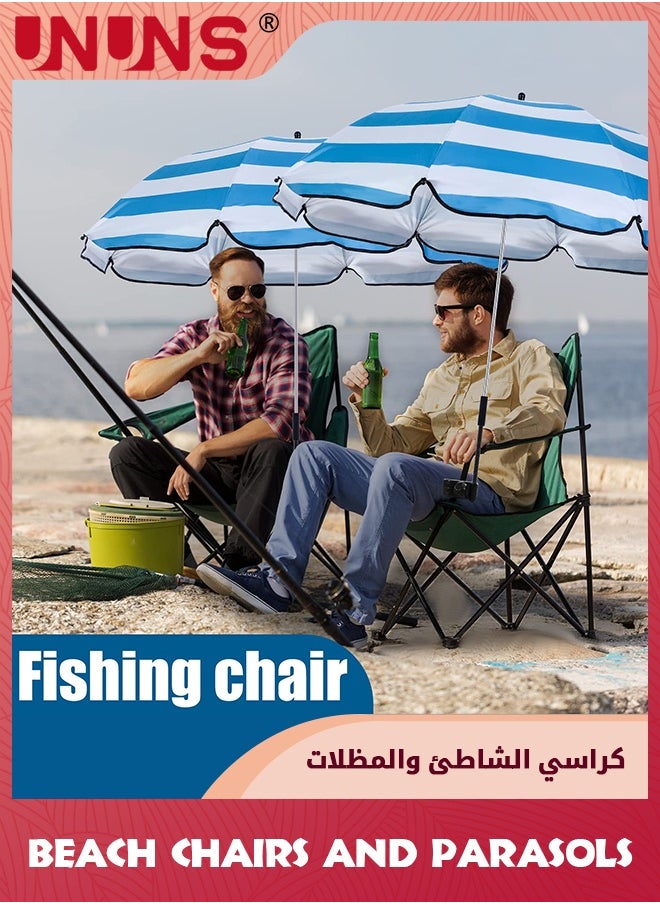 UNUNS 38 inch Beach Umbrella with Clamp,Sun Shade for Beach Chair,360°Adjustable UV Protection Golf Umbrella With Clip for Outdoor Stroller Wheelchair Camping Chair,Stripe,White Blue  - Image 5