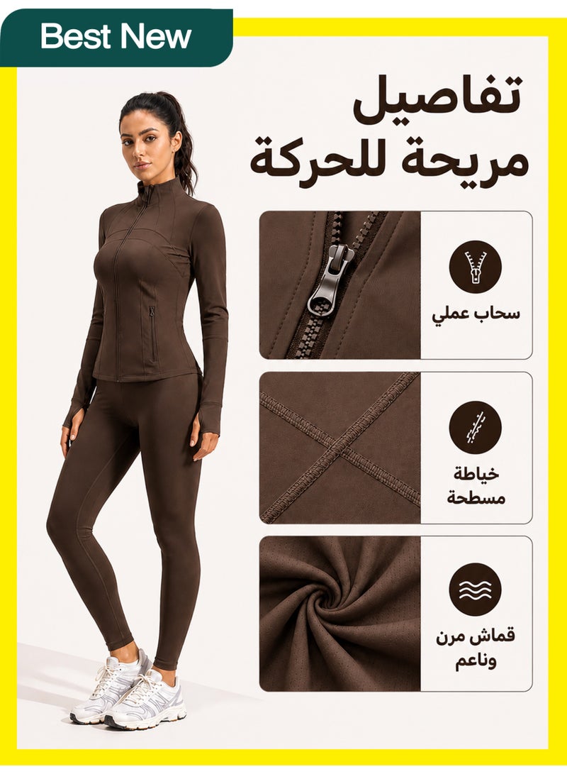 موقف حياة السيدة طقم رياضي بزيب ومقاس ضيق، زي يوغا ولياقة بأكياس، قطعة من قطعتين للجري بخصر عالي وضغط للبطن - Image 4