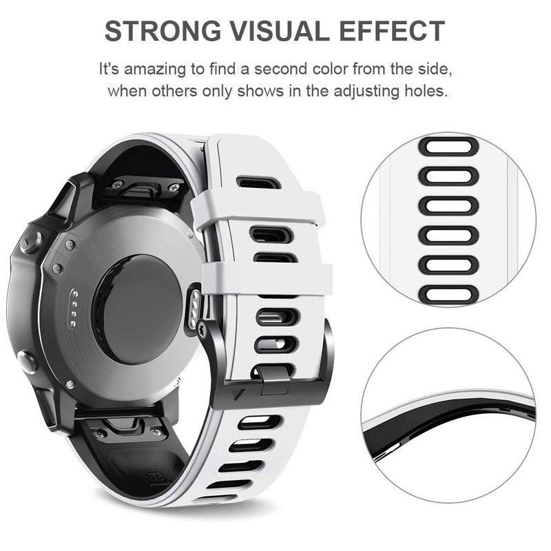 ANCOOL for Fenix 6X Pro Watch Band/Fenix 5X Watch Band/Fenix 7X Watch Band 26MM Silicone Watch Band for Fenix 8 51mm/6X/5X Plus/7X Pro(White-Black) - Image 4