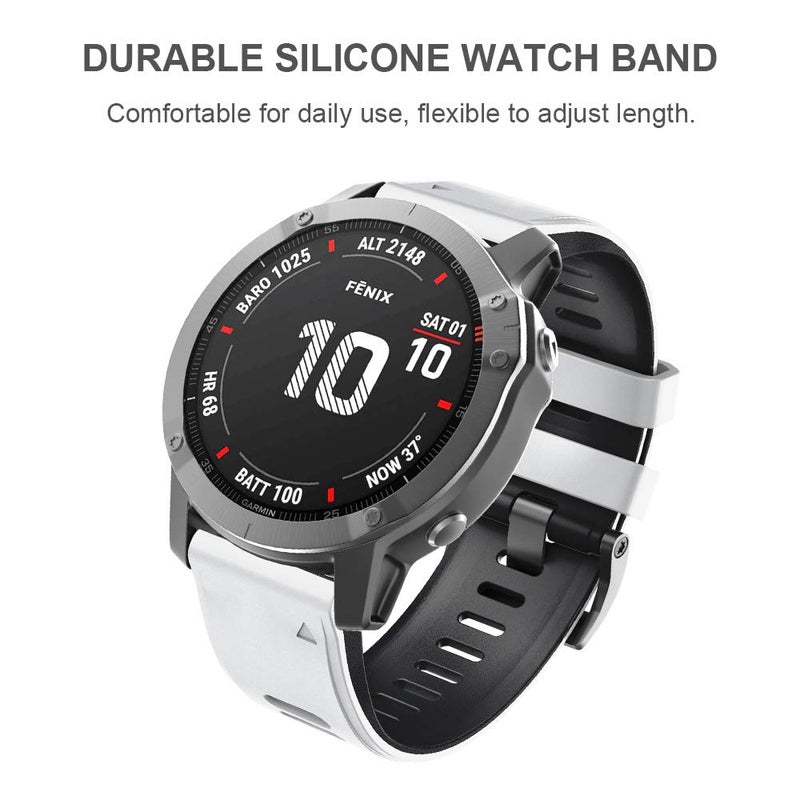 ANCOOL for Fenix 6X Pro Watch Band/Fenix 5X Watch Band/Fenix 7X Watch Band 26MM Silicone Watch Band for Fenix 8 51mm/6X/5X Plus/7X Pro(White-Black) - Image 5
