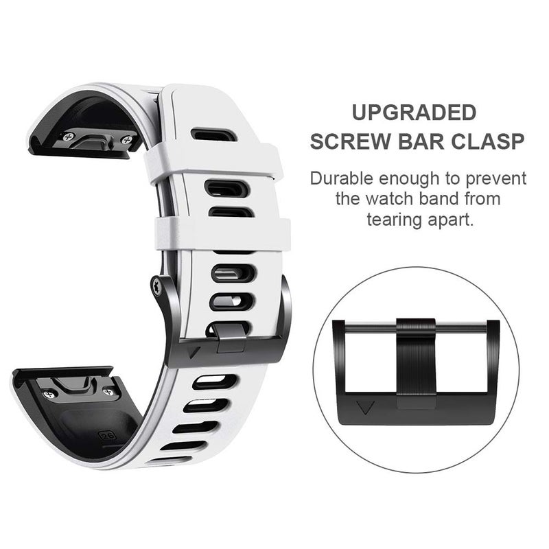 ANCOOL for Fenix 6X Pro Watch Band/Fenix 5X Watch Band/Fenix 7X Watch Band 26MM Silicone Watch Band for Fenix 8 51mm/6X/5X Plus/7X Pro(White-Black) - Image 3