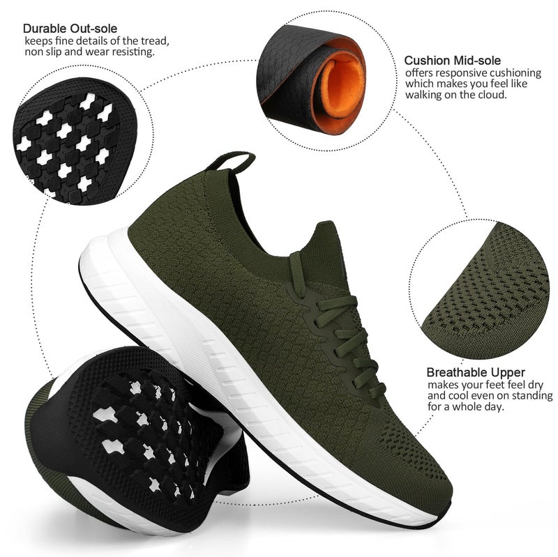 Puweco Mens Non Slip Tennis Shoes Lightweight Running Shoes Breathable Walking Shoes Olive Green Size 9.5 - Image 4