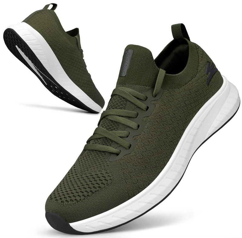 Puweco Mens Non Slip Tennis Shoes Lightweight Running Shoes Breathable Walking Shoes Olive Green Size 9.5 - Image 1
