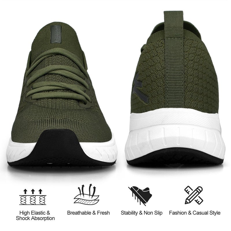 Puweco Mens Non Slip Tennis Shoes Lightweight Running Shoes Breathable Walking Shoes Olive Green Size 9.5 - Image 5