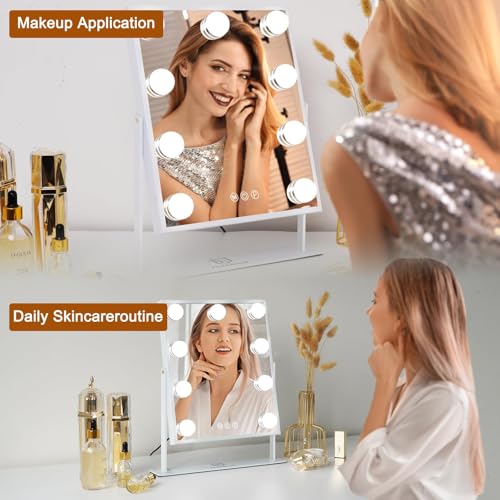 FENCHILIN Vanity Mirror with Light Lighted Makeup Mirror Vanity Makeup Mirror Smart Touch Control 3Colors Dimable Light Detachable 10X Magnification 360°Rotation(White) - Image 5