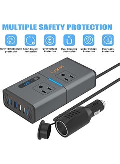 ANKOVO 200W Car Power Inverter - Car Plug Adapter Outlet Charger, DC 12V to 110V Car Inverter with USB Ports (1.2A&2.4A), QC3.0 USB, Type C - Black  - Image 5