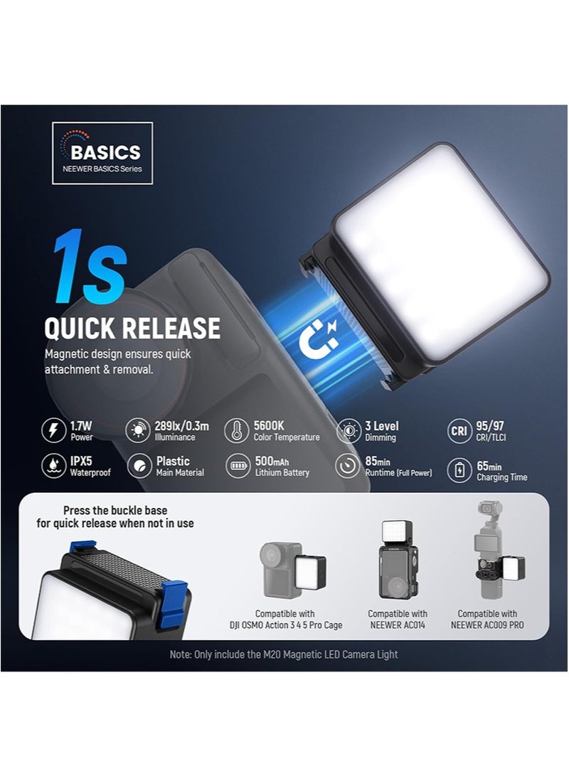 Neewer Magnetic LED Camera Light，Compatible With DJI Osmo Action 3/4/5 Pro Camera Gimbals，Accessory Extension Adapter，Plastic Mini Light Attachment，5600k Color Temperature，CRI 95+ - Image 3