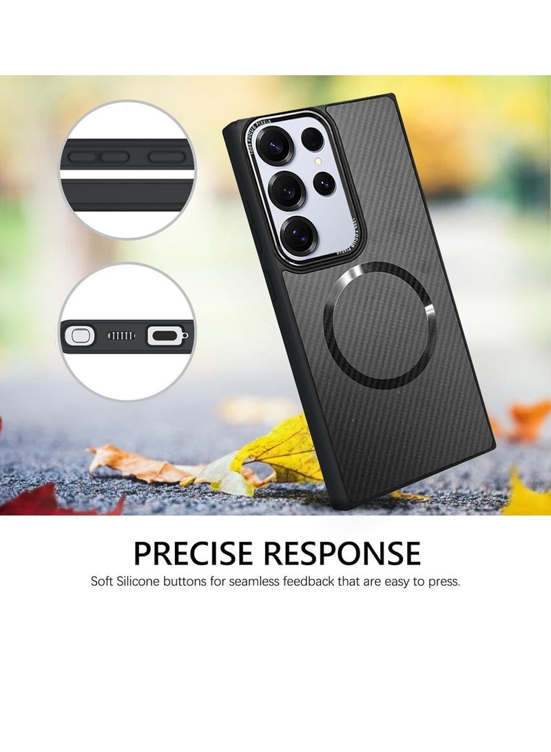 Techie Samsung Galaxy S25 Ultra 2025 Carbon Fiber Design with MagSafe Magnetic Back Cover Case  - Black  - Image 2