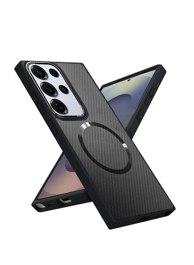 Techie Samsung Galaxy S25 Ultra 2025 Carbon Fiber Design with MagSafe Magnetic Back Cover Case  - Black  - Image 1