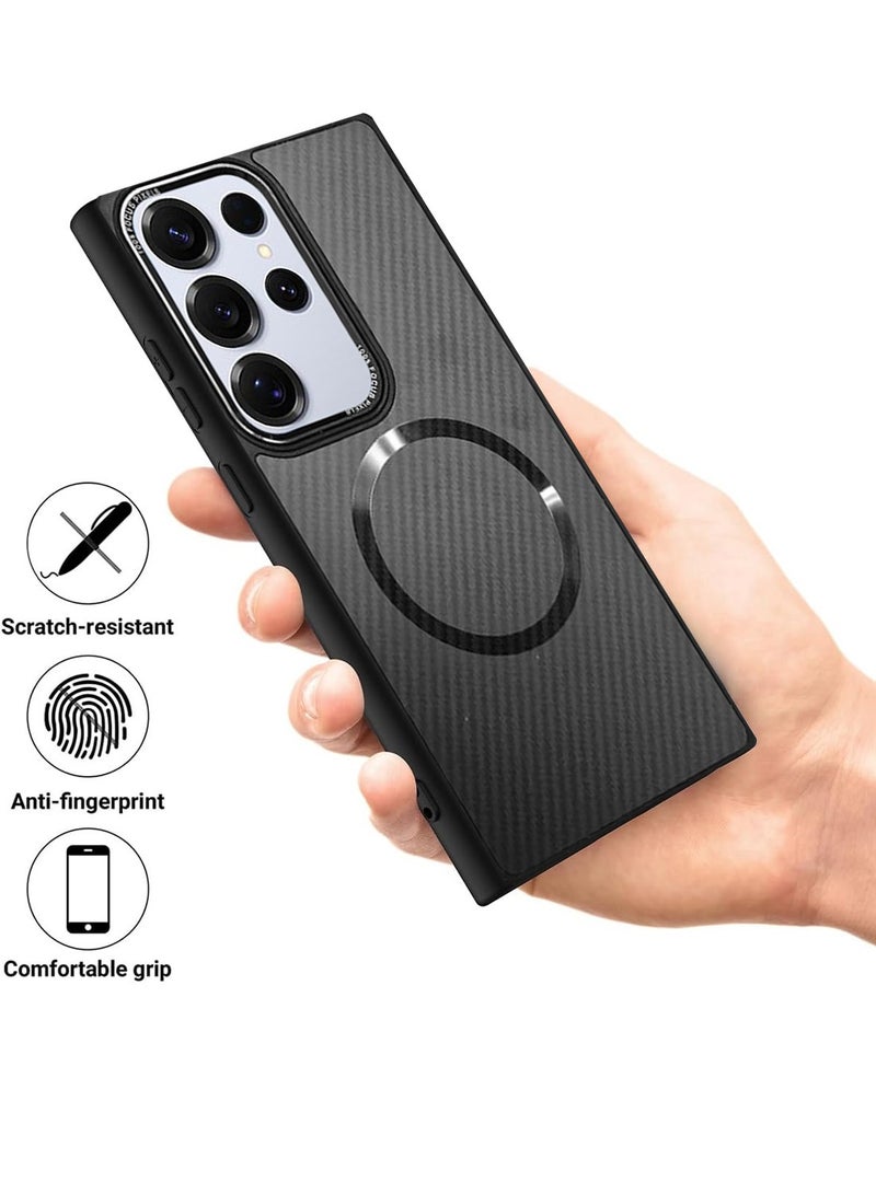 Techie Samsung Galaxy S25 Ultra 2025 Carbon Fiber Design with MagSafe Magnetic Back Cover Case  - Black  - Image 4