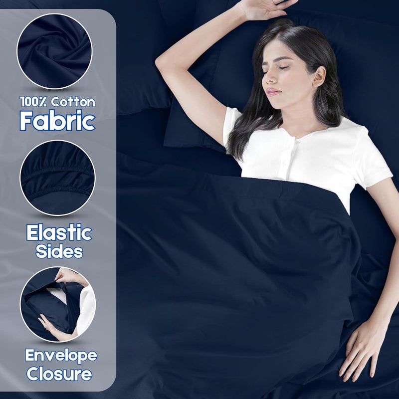 FOAM CRAFT Hotel Quality 4 Piece Bed Sheet Set - 100% Cotton Twin Size with Deep Pockets - Navy - Image 3