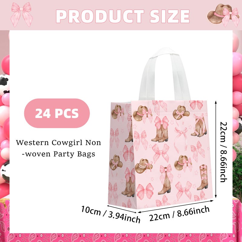 KERINGO 24 PCS Western Cowgirl Paper Bags Pink Bow Cowgirl Hat Boot Treat Bags with Handles Candy Goodie Non Woven Grocery Shopping for Birthday Party Favors Supplies - Image 4