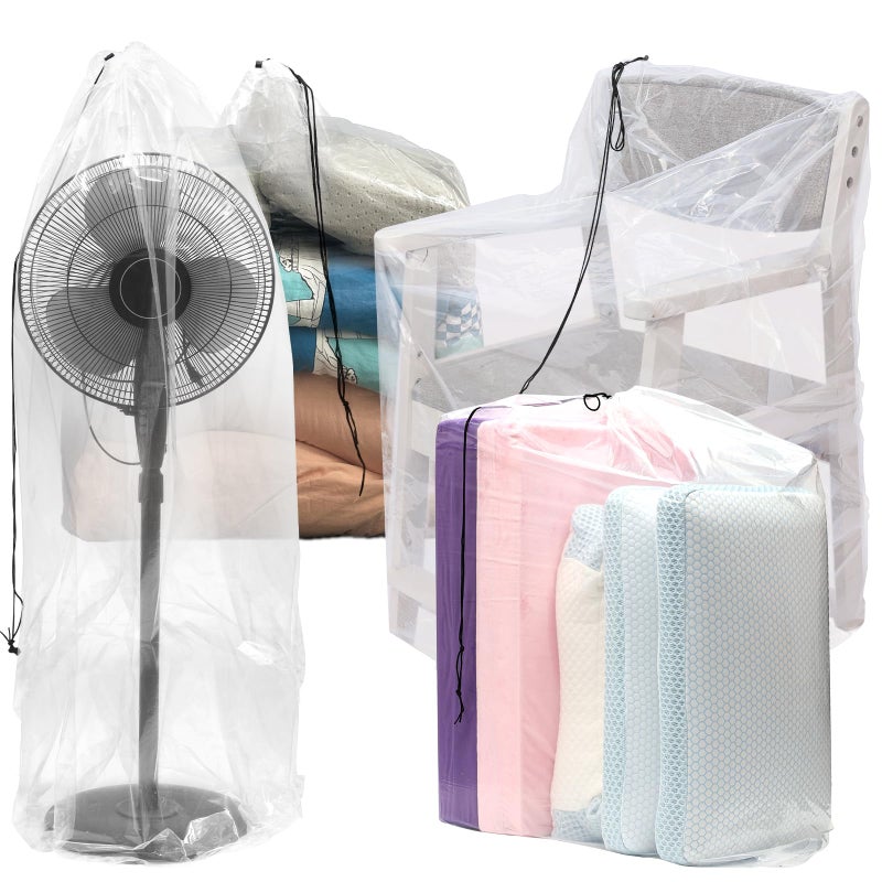 Lanboon 6 Pack Extra Large Clear Drawstring Plastic Bags, 2 Sizes Big Giant Storage Bags 47x71 Inches and 35x47 Inches, Dust Covers Drawstring Plastic Bags for Luggage, Suitcase, Furniture, Reusable - Image 3