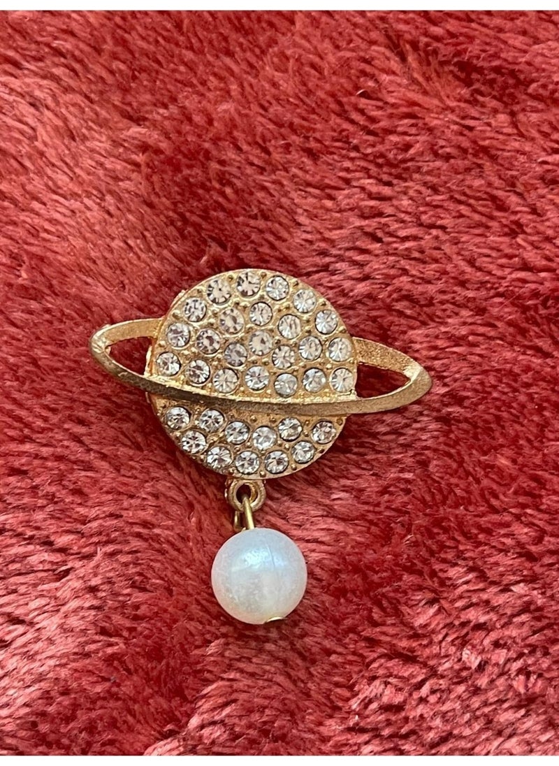 Gönülden Tasarım Heartfelt Design Special Design Zircon Stone Pearl Planet Brooch Pin Holder 