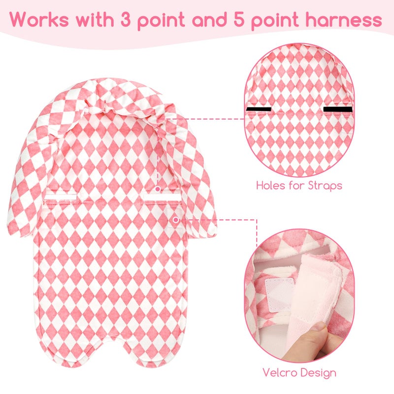 GFU Baby Car Seat Head Support for Newborn, 2 in 1 Infant Car Seat Head Body Support with Strap Pads, Soft Stroller Cushion Pillow Insert for Girls, Fits for Stroller, Swing, Pink Diamond - Image 5