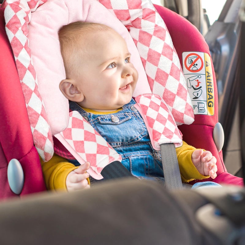 GFU Baby Car Seat Head Support for Newborn, 2 in 1 Infant Car Seat Head Body Support with Strap Pads, Soft Stroller Cushion Pillow Insert for Girls, Fits for Stroller, Swing, Pink Diamond - Image 4