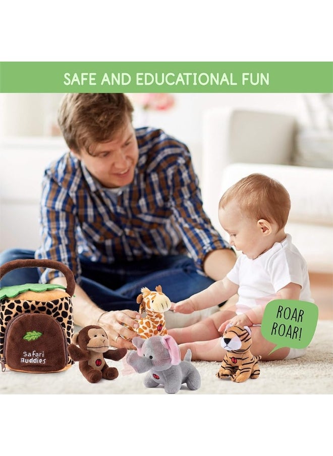 Plush Creations Talking Plush Jungle Animals Set: 4 Soft Safari toys - Elephant, Monkey, Giraffe, Tiger & Jungle House Carrier  - Image 2