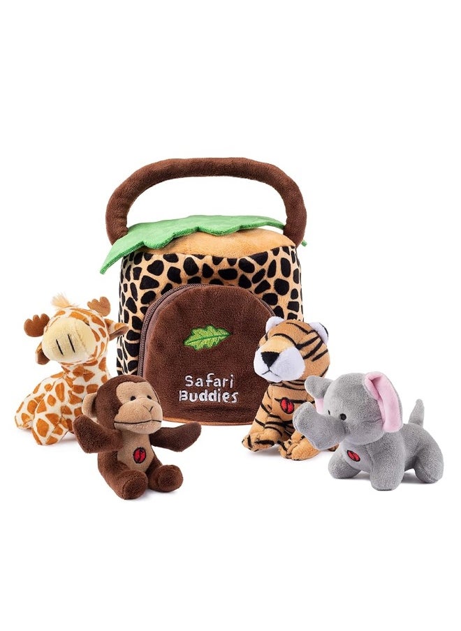 Plush Creations Talking Plush Jungle Animals Set: 4 Soft Safari toys - Elephant, Monkey, Giraffe, Tiger & Jungle House Carrier  - Image 5