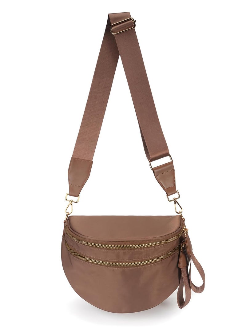 MEISEY Pure Colour Crossbody Bag Bum Bag for Women,Spacious Purse Fanny Packs Belt Bag,Oversized Bum Bag (Colour Bum Bag-Coffee) - Image 1