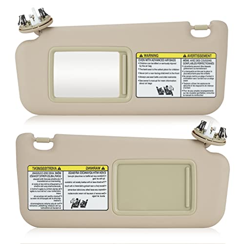 Hurotoms Left & Right Sun Visor with Light for 2006-2013 Toyota RAV4, Driver & Passenger Beige Visor Assembly, Replacement 74320-42501-B2, 74310-42452-B2, - Image 1