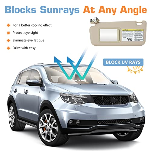 Hurotoms Left & Right Sun Visor with Light for 2006-2013 Toyota RAV4, Driver & Passenger Beige Visor Assembly, Replacement 74320-42501-B2, 74310-42452-B2, - Image 4
