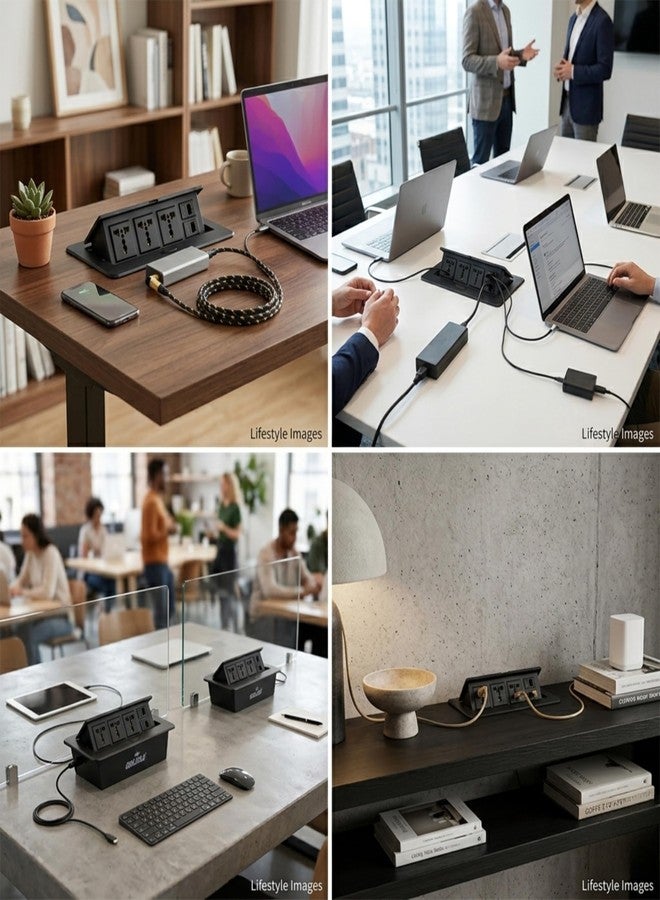 كول كولد مقبس طاقة منبثق من COOLCOLD مزود بثلاثة منافذ تيار متردد عالمية ومنفذي RJ45 LAN | شريط طاقة مخفي يُوضع على سطح الطاولة مع غطاء قلاب | مقبس مكتبي معياري لطاولة اجتماعات المكتب، ومحطة العمل، والمنزل - Image 2