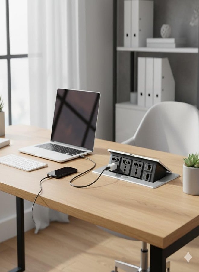كول كولد مقبس طاقة منبثق من COOLCOLD مزود بثلاثة منافذ تيار متردد عالمية ومنفذي RJ45 LAN | شريط طاقة مخفي يُوضع على سطح الطاولة مع غطاء قلاب | مقبس مكتبي معياري لطاولة اجتماعات المكتب، ومحطة العمل، والمنزل - Image 3