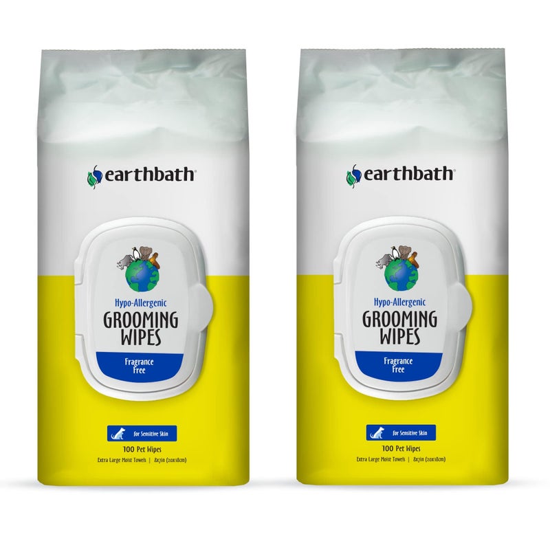 earthbath, Hypo-Allergenic Grooming Wipes - Fragrance Free Dog Wipes for Paws and Butt, Best Pet Wipes for Dogs with Sensitive Skin, Made in USA, Cruelty-Free Dog Cleaning Wipes - 100 Count (2 Pack) - Image 1