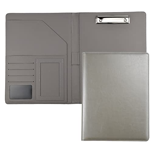 Enyuwlcm PU Leather Portfolio Folder with Clipboard Clip Padfolio for Business Interview Resume (Gray) - Image 1