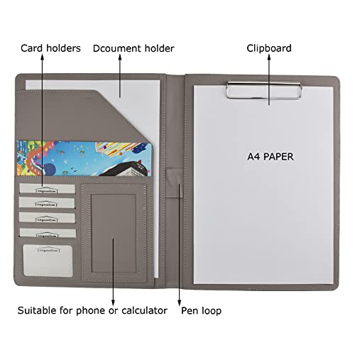 Enyuwlcm PU Leather Portfolio Folder with Clipboard Clip Padfolio for Business Interview Resume (Gray) - Image 3