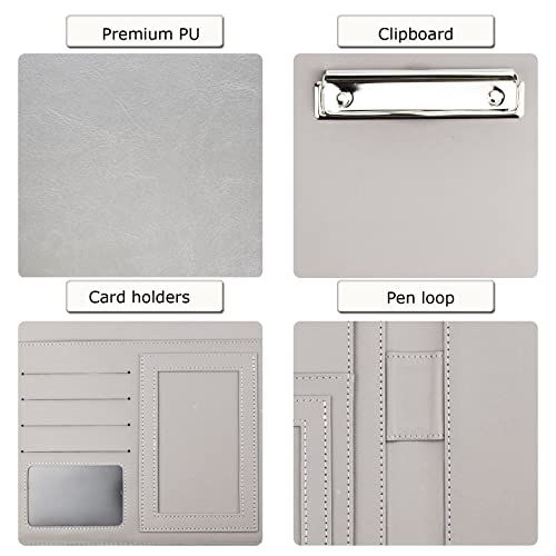 Enyuwlcm PU Leather Portfolio Folder with Clipboard Clip Padfolio for Business Interview Resume (Gray) - Image 4