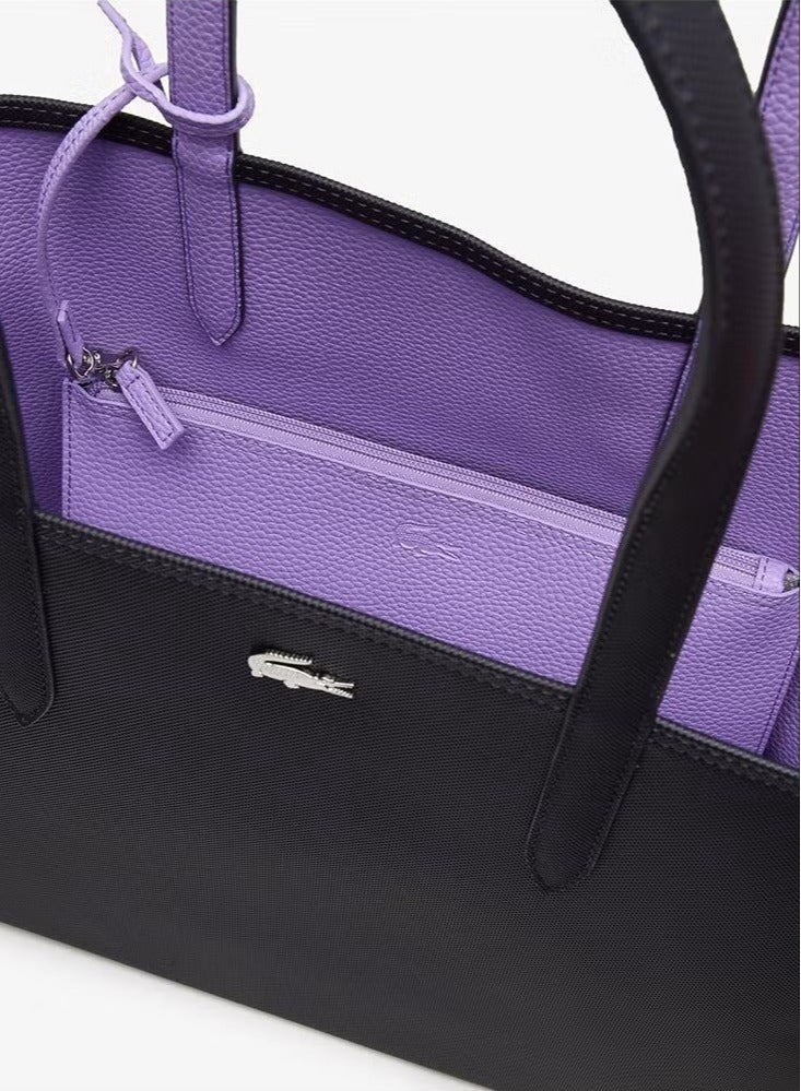 LACOSTE Lacoste Women's Double sided Two tone Large Capacity Handbag, Fashionable Multi functional, Black and Purple  - Image 3