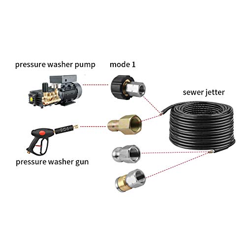 Sooprinse Sewer Jetter Kit for Pressure Washer, 100 FT Hose, 1/4 Inch NPT, Button Nose and Rotating Sewer Jetting Nozzle, Orifice 4.0, 4000 PSI - Image 2