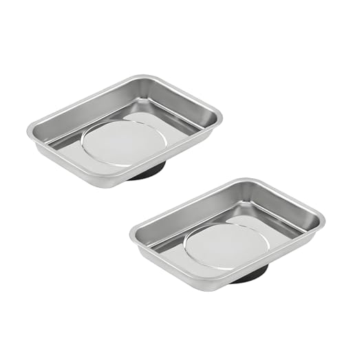 Wevdn 2 PCS Magnetic Tray Holders 2536 Stainless Steel Square Magnetic Parts Tray Set Heavy Duty Thickened Tray Bowl for Screws Bolts Nuts Metal Parts Magnetic Tray for Mechanics - Image 1